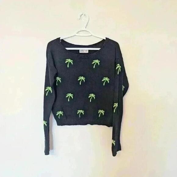 Hollister, Boat Neck , Palm Tree Sweater, Navy And Lime Green, Size Xs - Picture 8 of 12